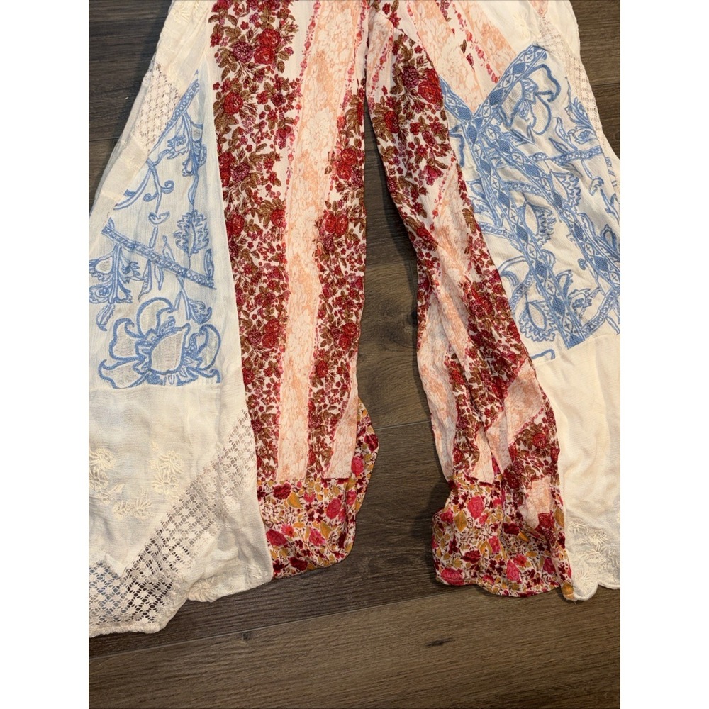 Free People Strapless Patchwork Wide-Leg Jumpsuit in Cream, Blue, and Red Floral - Picture 9 of 9
